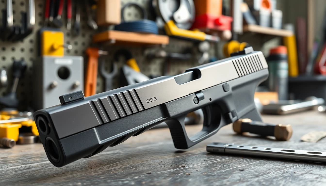 Inspecting a glock 17 slide for sale, highlighting precision engineering and quality features.