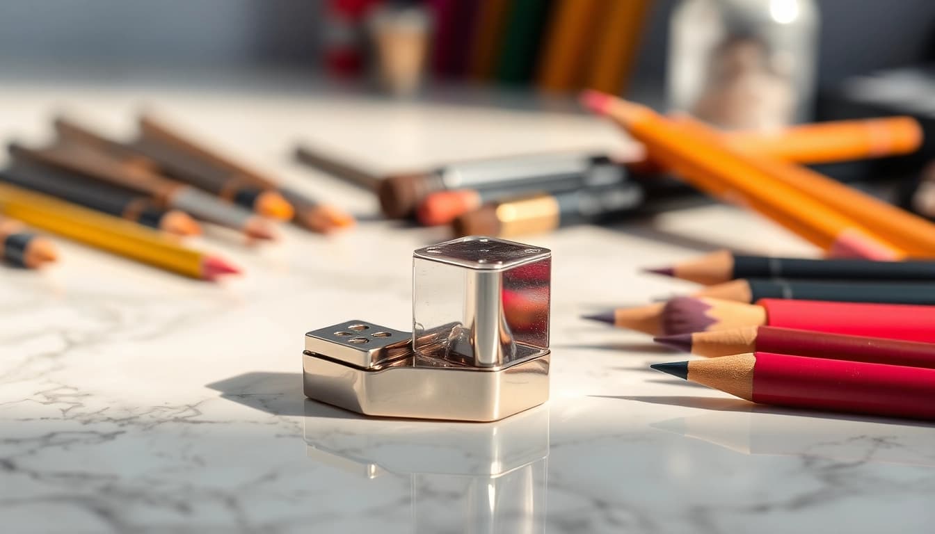 Sharpen your cosmetic pencils with this sleek cosmetic pencil sharpener designed for precision.