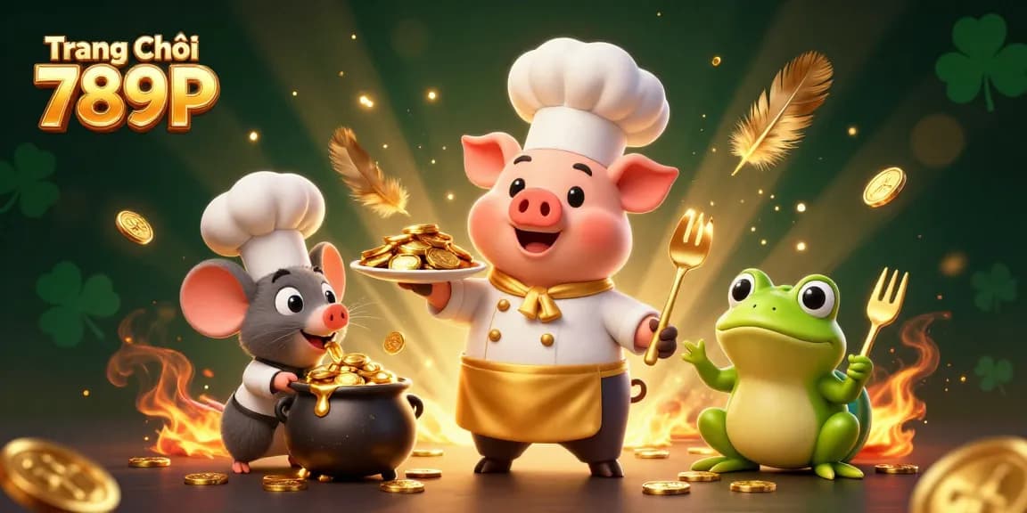 Engage with Trang Chủ 789P as the chef pig serves gold coins in a vibrant casino-themed scene.