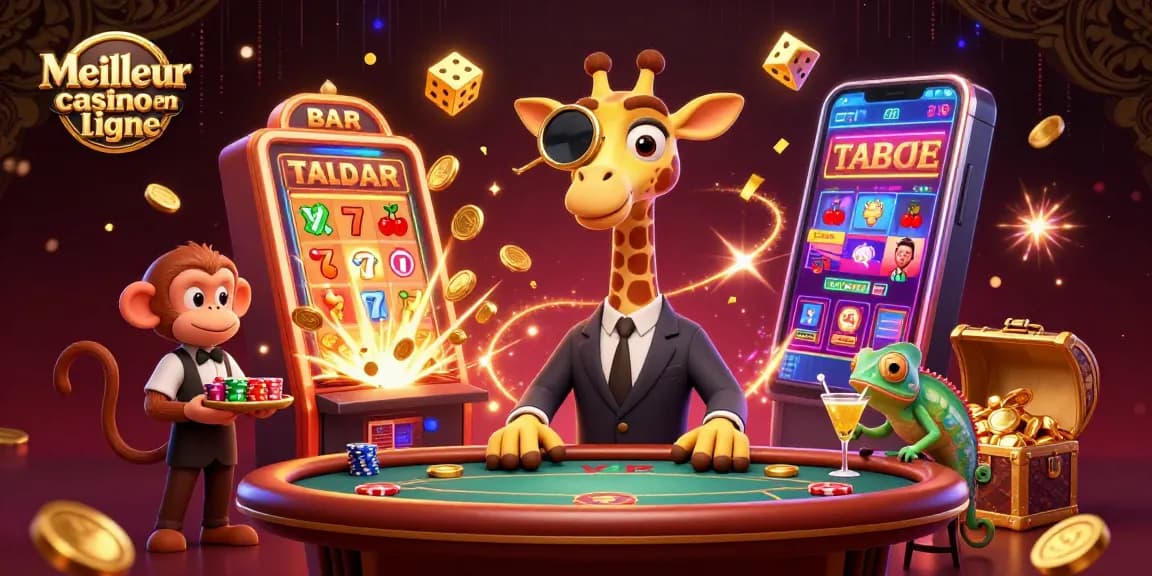 Experience the thrill of the Meilleur casino en ligne with animated characters and exciting casino elements.