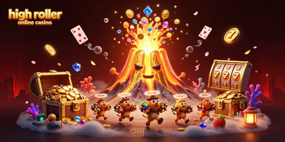 Experience exhilarating wins at the high roller online casino with vibrant 3D treasure scene.