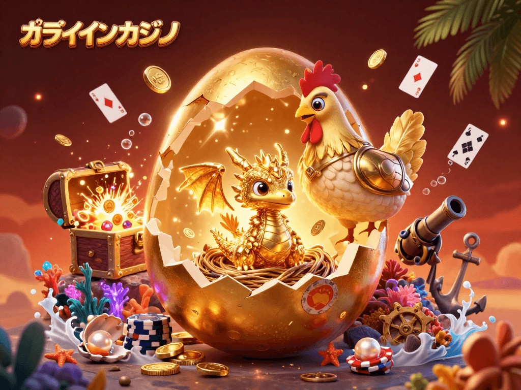 人気のオンラインカジノを楽しむ黄金のドラゴンの魅力的なイラスト。