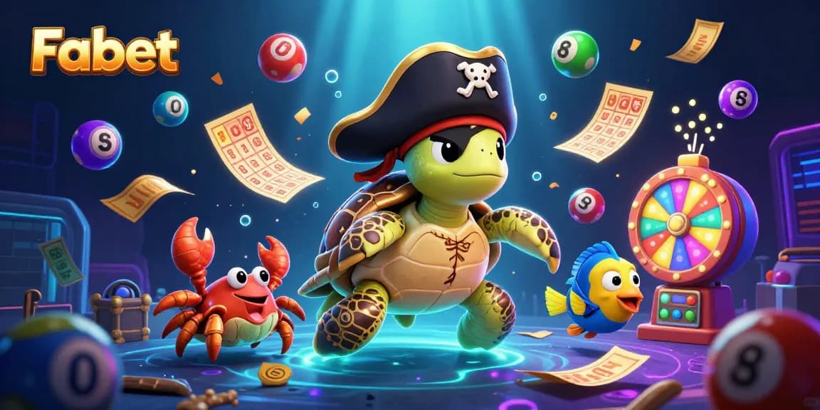 Engage with Fabet's vibrant lottery scene featuring a turtle, crab, and parrotfish above treasure.