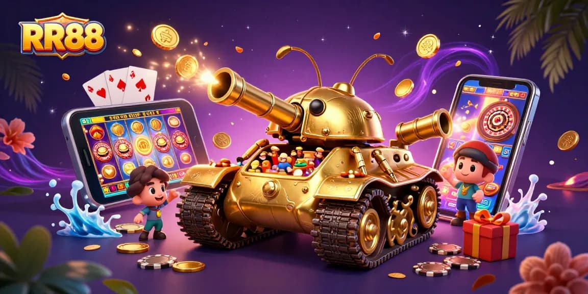 Experience the allure of RR88 with a dynamic casino illustration packed with action and excitement.