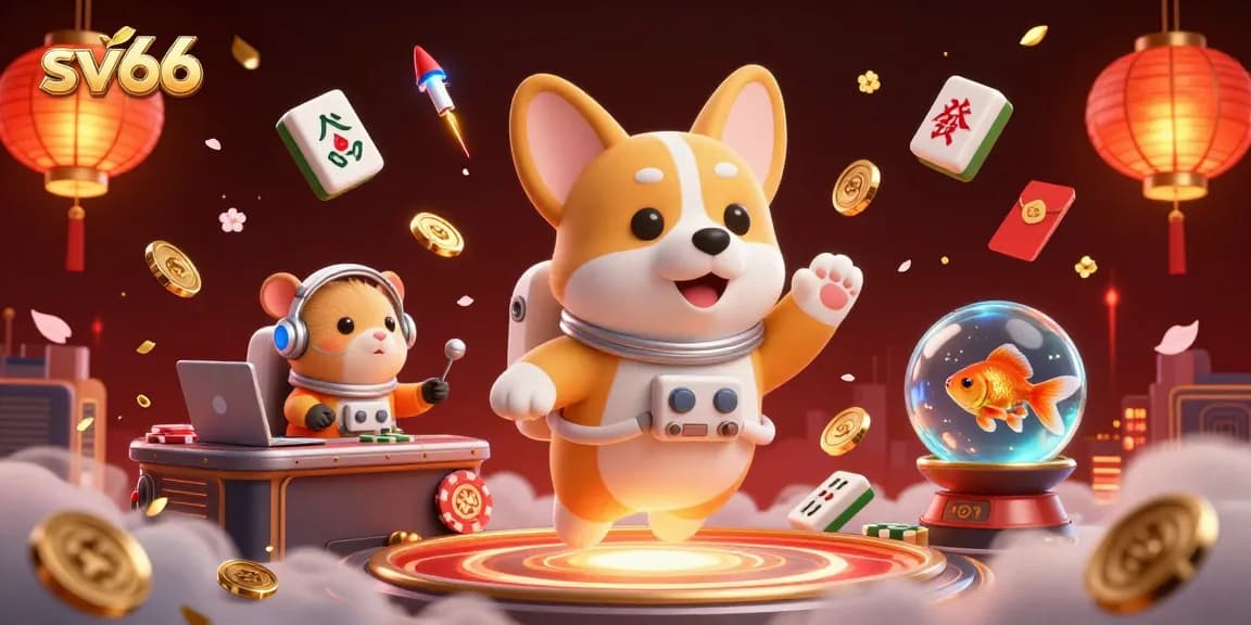 Engage in thrilling gameplay at sv66, where floating characters and vivid casino elements bring excitement alive.