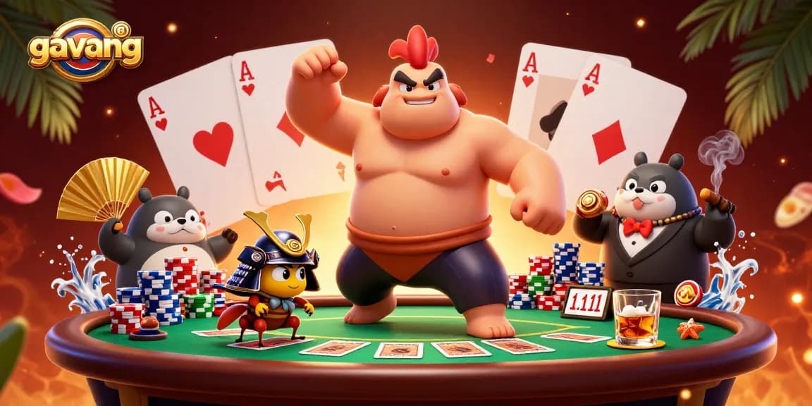 Experience the thrill of poker with gavang's colorful scene featuring intense gameplay and vibrant characters.