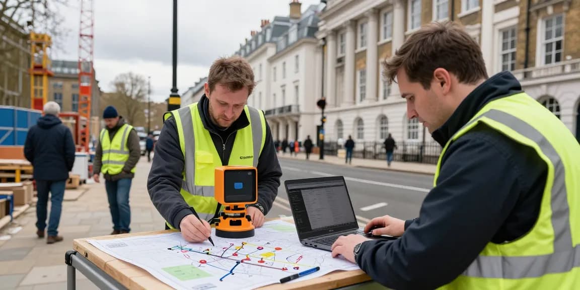 GPR Utility surveys London with a professional team using advanced Ground Penetrating Radar technology in an urban environment.