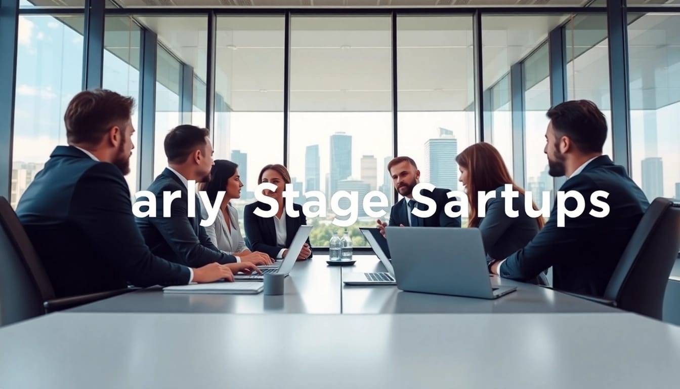 Engaging professionals discussing Early Stage Investing in a modern conference room.