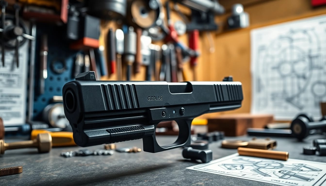 Inspect the glock 17 slide showcasing its detailed craftsmanship and design.