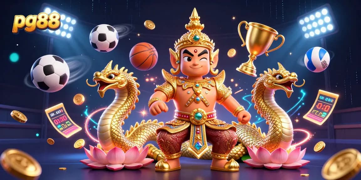 Engage with pg88's dynamic betting action featuring vibrant 3D characters and sports elements.
