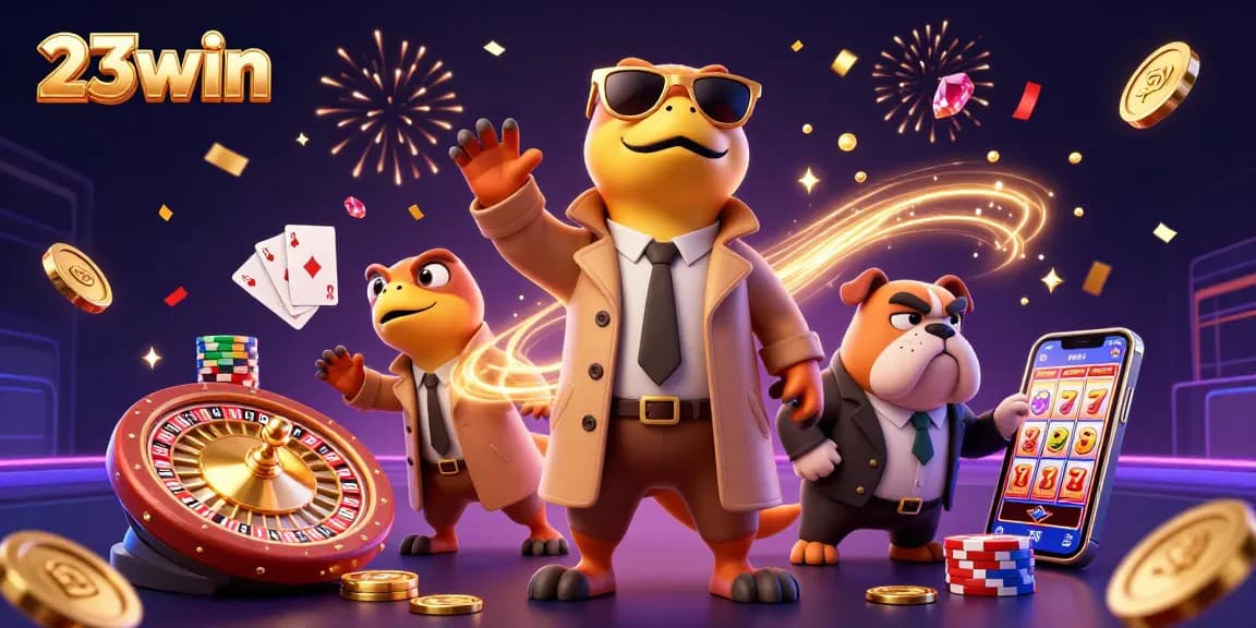 See the 23win raptors amusingly attempting casino entry while coins and cards swirl!