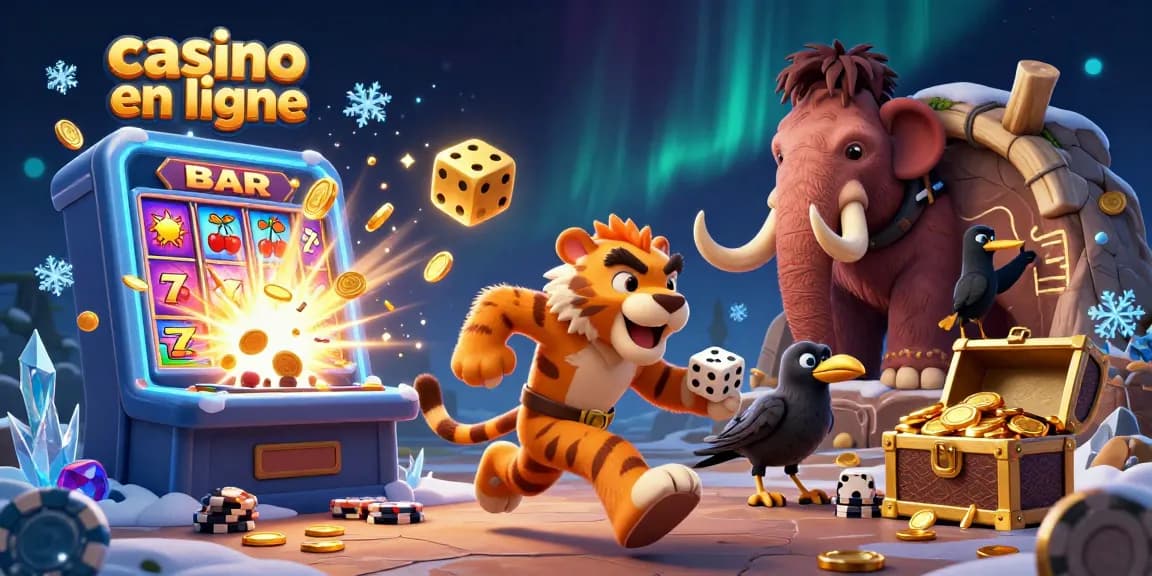 Casino en ligne avec un duo préhistorique de personnages animés et une machine à sous explosive.