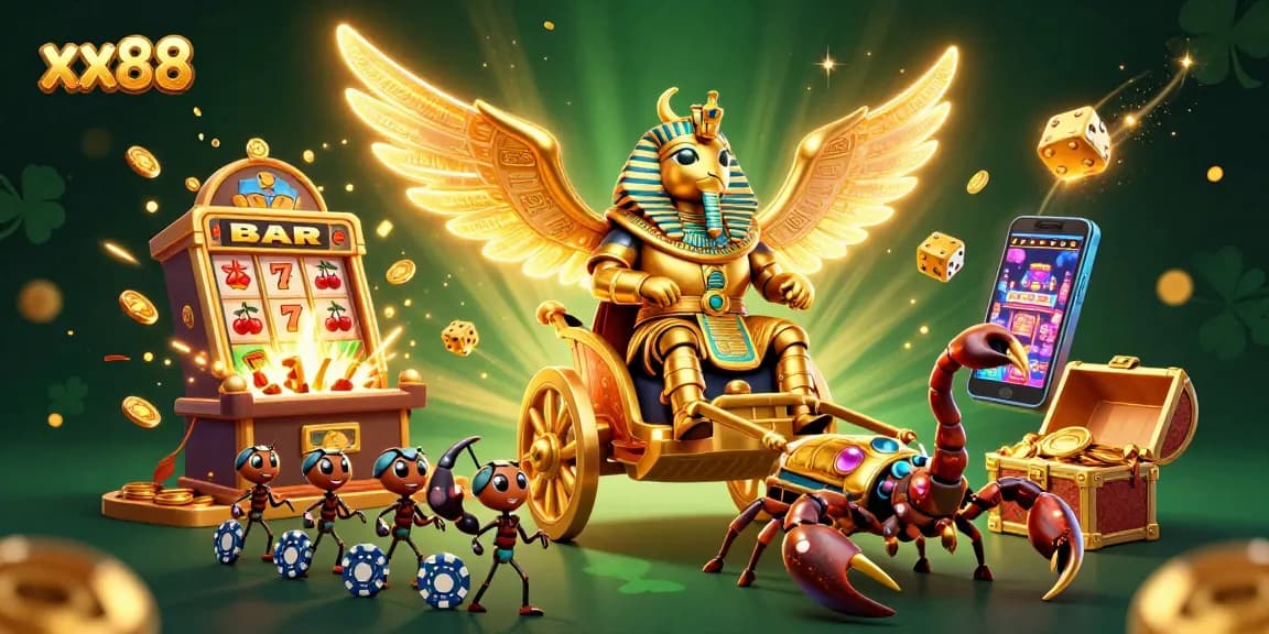 Experience the thrill of xx88 casino with a dazzling 3D illustration of jackpots, gaming action, and vibrant visuals.