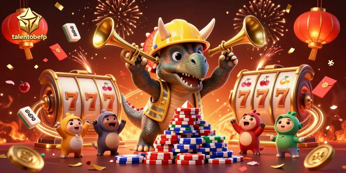 Experience talentobefp with a vibrant celebration of slots and poker elements in a dynamic 3D scene.