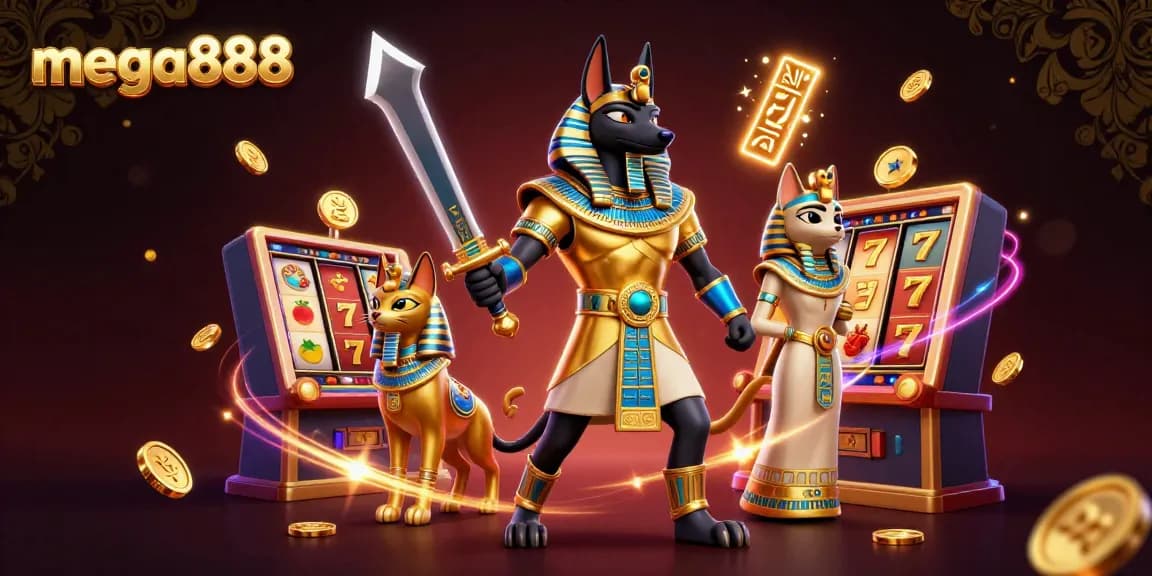 Play exciting mega888 slot games with ancient Egyptian themes and vibrant gaming elements.