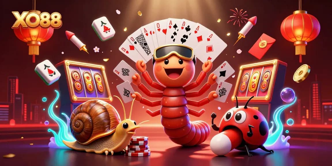 Spin reels and win big with XO88 in this vibrant, cartoon-style casino illustration.