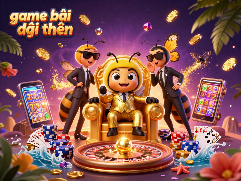 Experience game bài đổi thưởng with a vibrant 3D scene of characters and casino elements.
