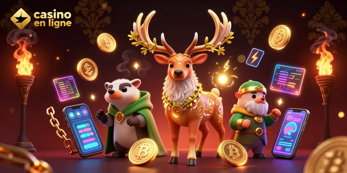 Gagnez avec le casino en ligne grâce à des éléments visuels captivants comme des pièces Bitcoin et Ethereum.