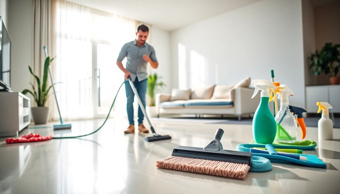 Professional bond cleaning expert enhancing a bright residence with meticulous care and precision.