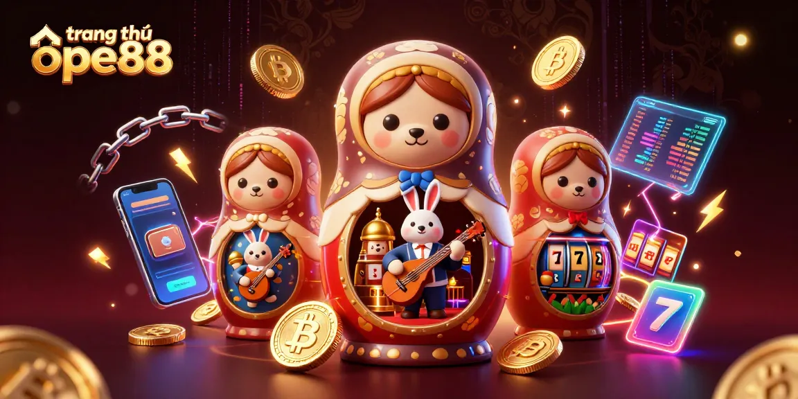Experience the excitement of trang chủ ope88 with dynamic casino elements in a vibrant 3D illustration.