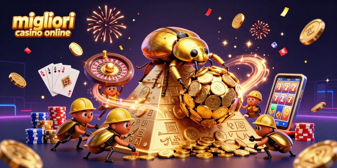 Gioca nei migliori casino online mentre una coleottera d'oro rotola un'eterna palla di monete dorate.