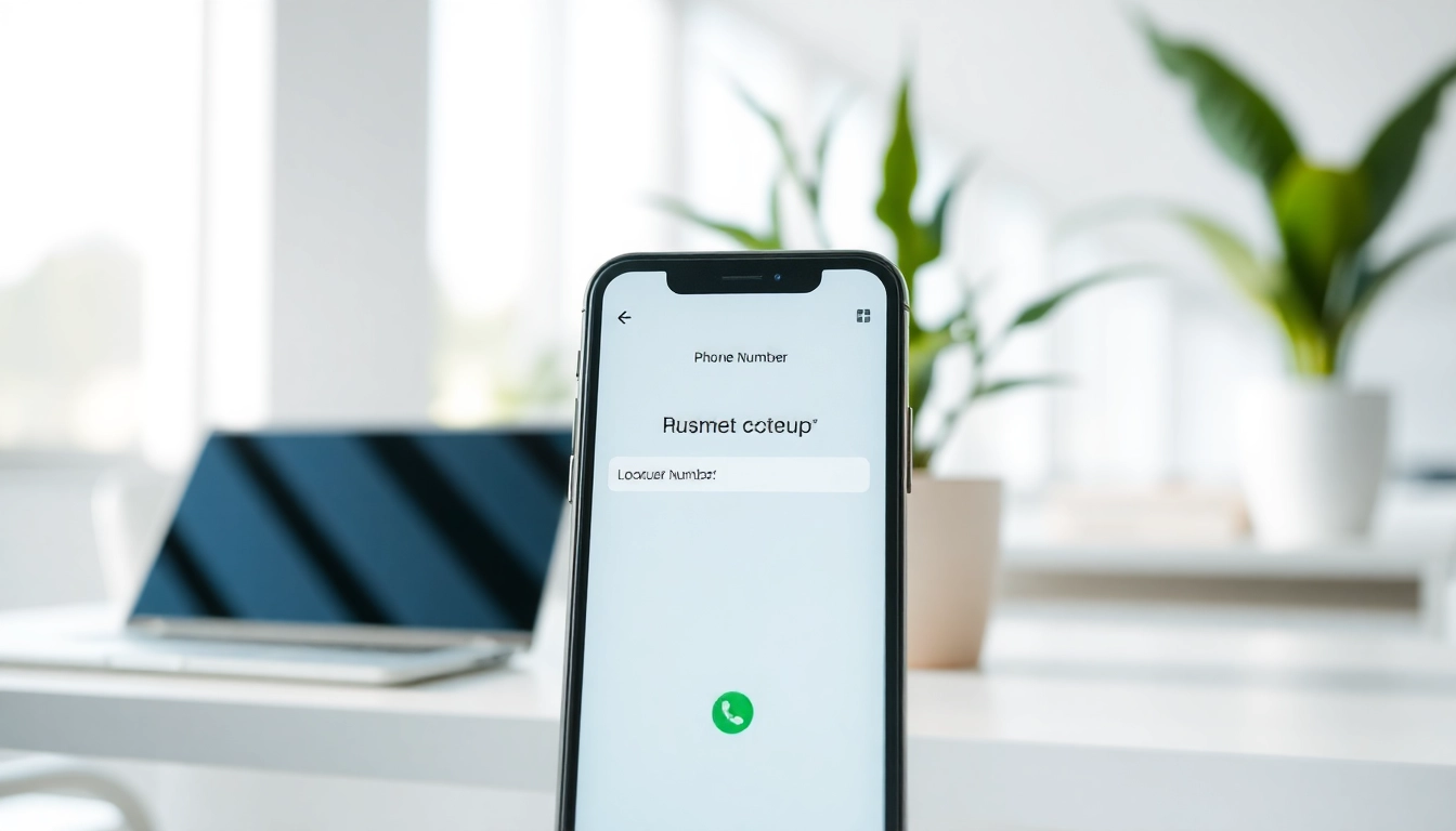 Utilizing phone number lookup uk on a smartphone in a modern office environment.