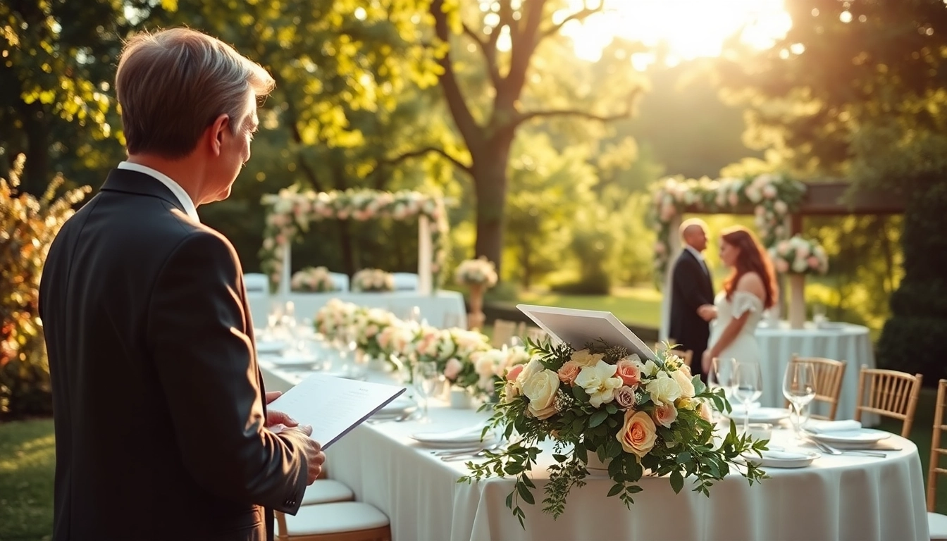 Washington dc wedding coordinator assisting a couple in a beautiful outdoor wedding setting.