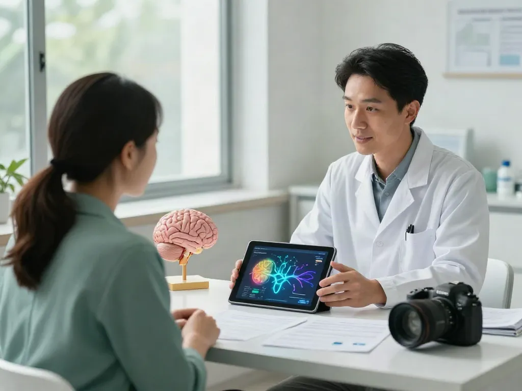 Cerebrolysin consultation between a health professional and patient in a bright clinical setting.