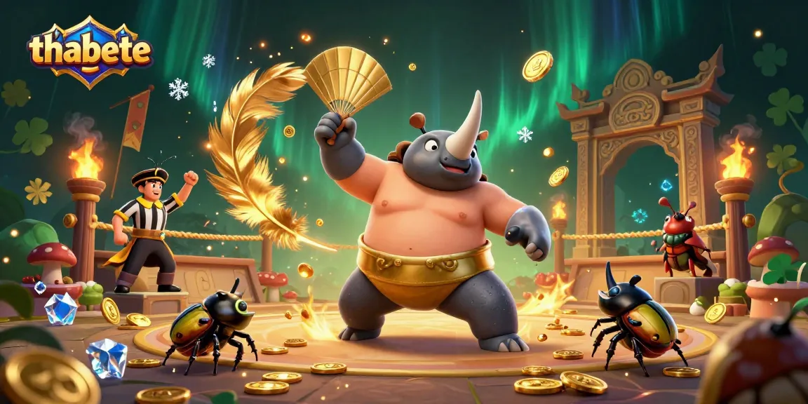 Experience thrilling action on thabete with a sumo champion beetle in a vibrant casino setting.