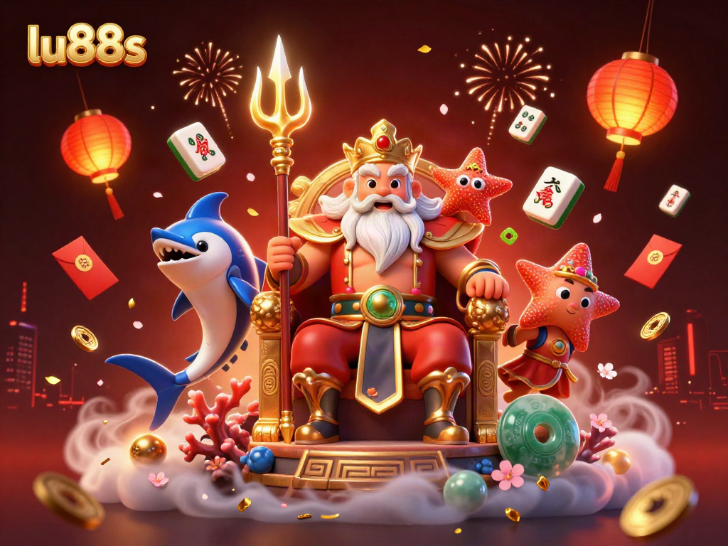 Experience thrilling action in lu88s with a vibrant 3D illustration of Neptune and casino elements.