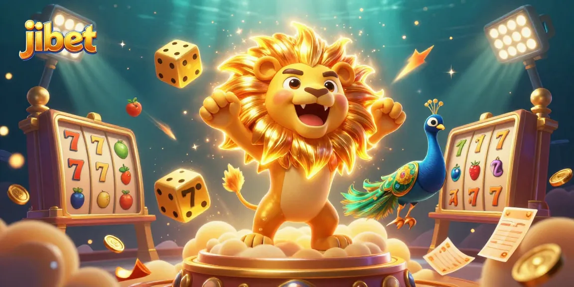 Join jibet for dynamic slot gaming with thrilling visuals of a roaring lion and vibrant casino elements