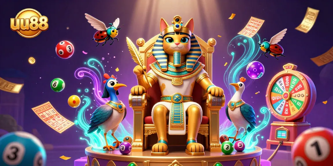 Experience thrilling moments at uu88 with a vibrant lottery scene featuring Egyptian-inspired characters.