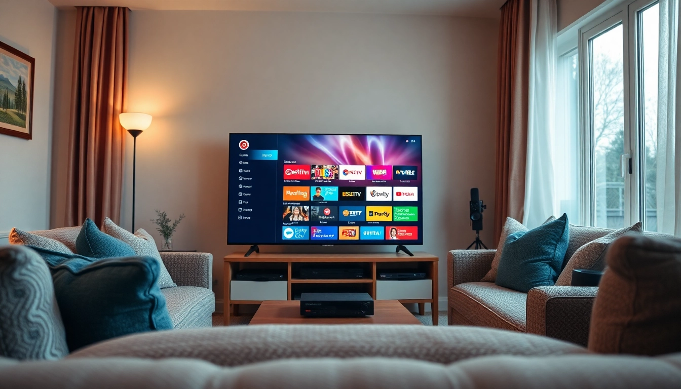 Enjoy the FREE IPTV Trial with a vibrant streaming setup in a cozy living room.