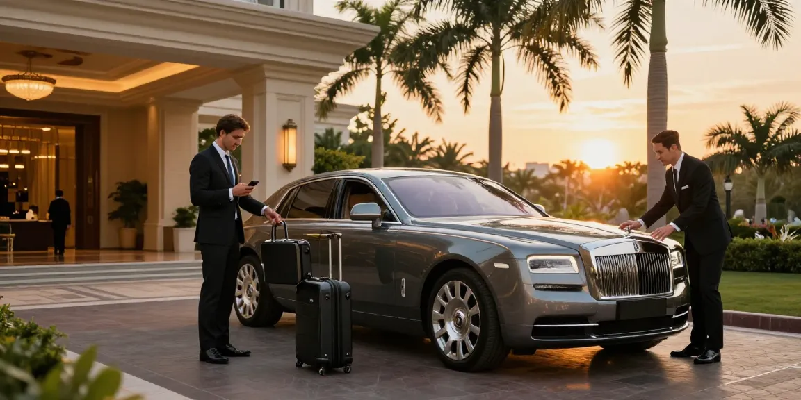 Mobil mewah LUXURY 777 terparkir di depan hotel bintang lima.