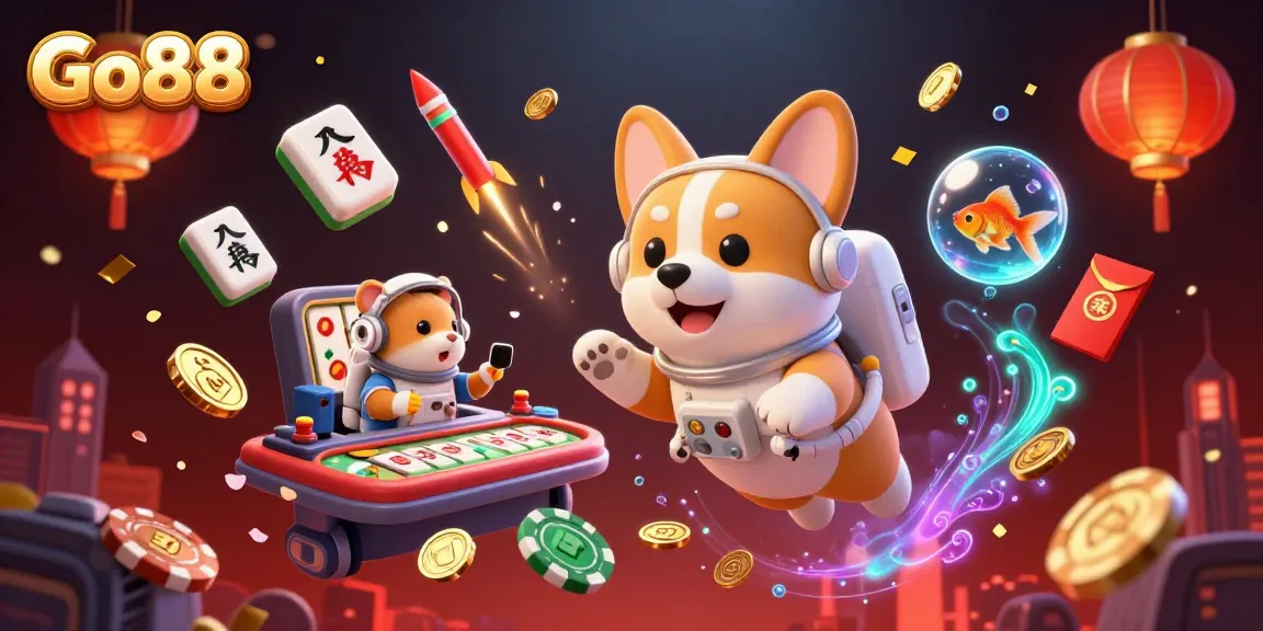 Win big with Go88 casino games in a vibrant, fun space-themed 3D illustration.