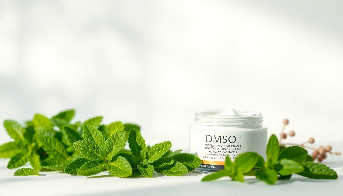 Showcasing dmso cream in an elegant jar surrounded by natural ingredients emphasizing purity.