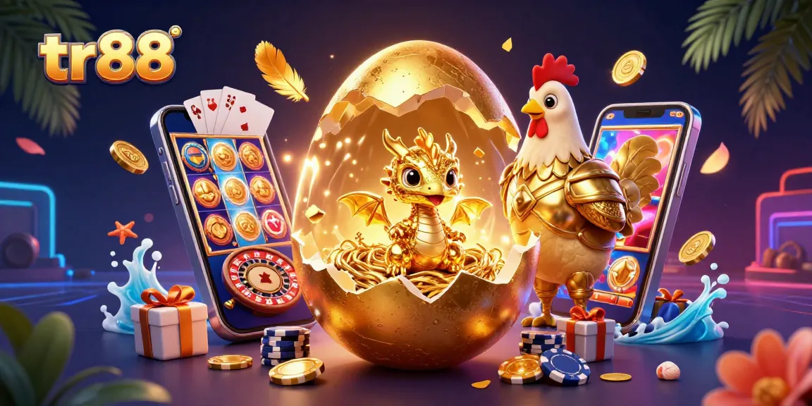 tr88 celebrates with a baby golden dragon amidst poker chips and casino excitement