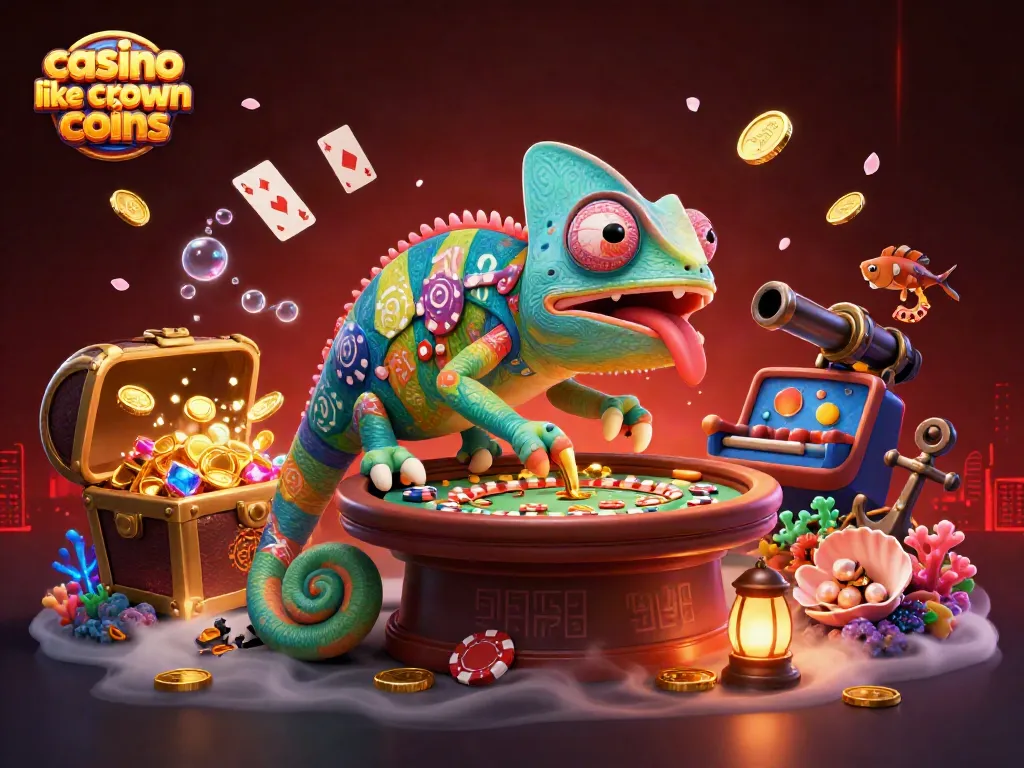 Engage with vibrant slots at casino like crown coins, amidst floating cards and gold coin treasures.