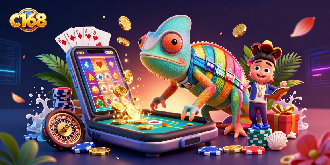 Experience the thrilling gaming world of c168 with a dynamic casino scene featuring vibrant characters and games.