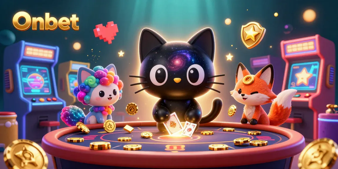 Experience thrilling gaming action at Onbet with vibrant characters at a cosmic casino table.