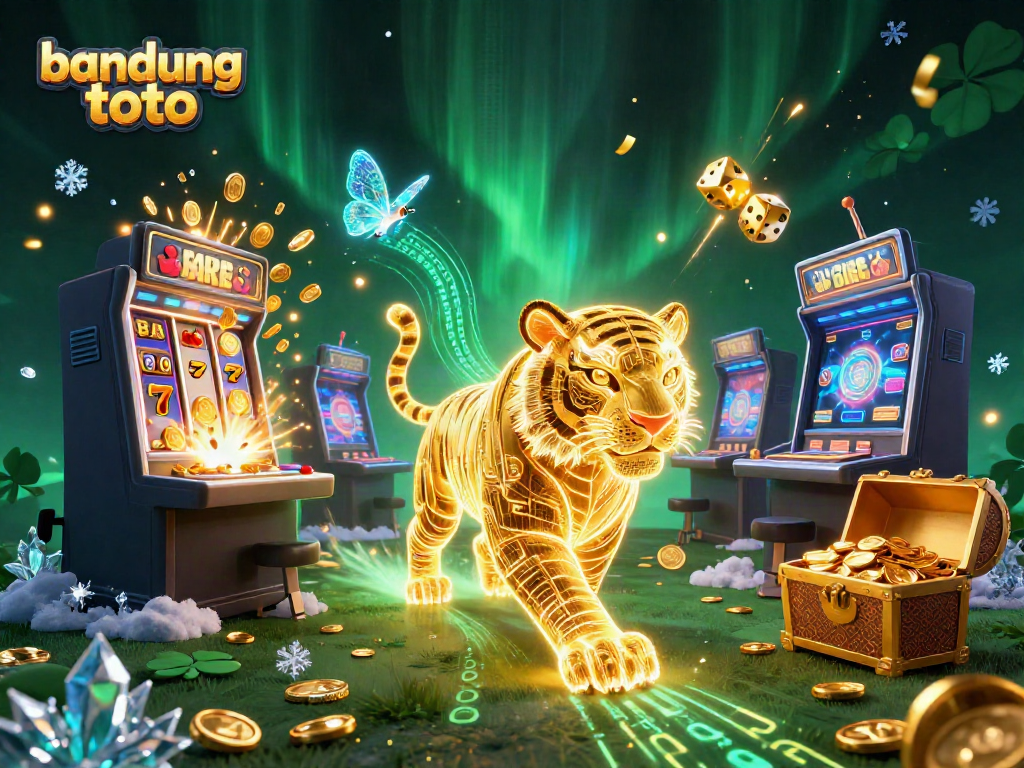 Experience the vibrant energy of bandung toto with a golden tiger prowling a digital casino.