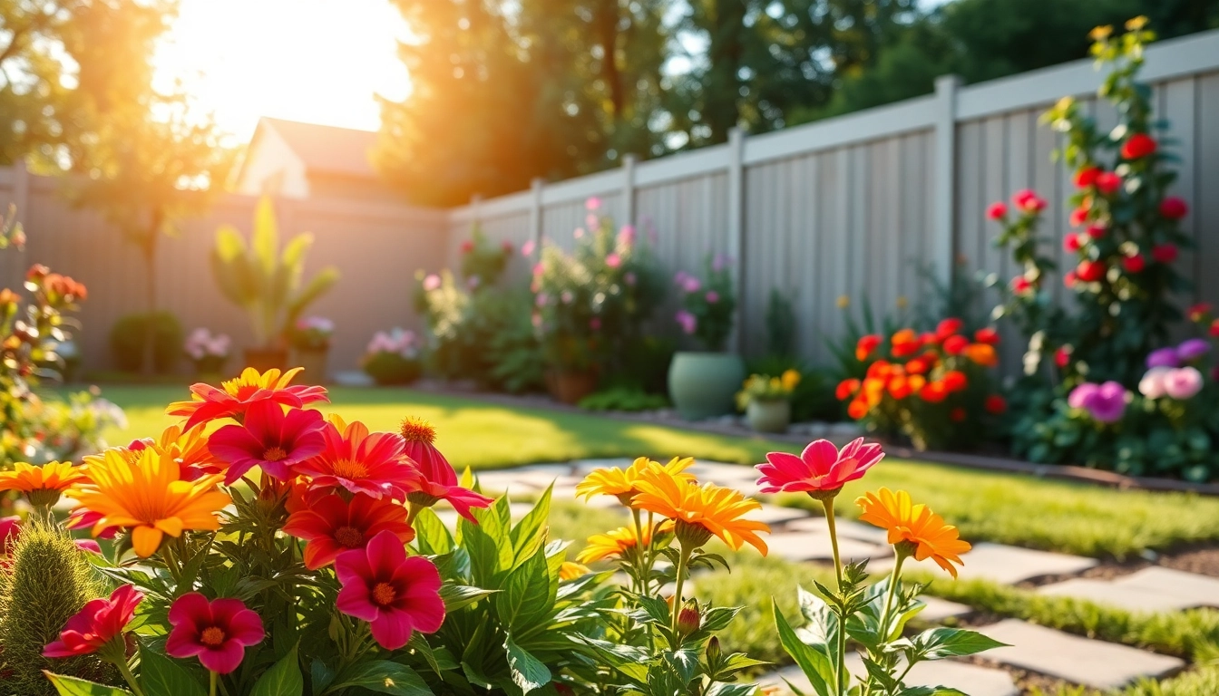 Transforming outdoor spaces with landscaping Sydney, featuring vibrant flowers and a custom patio.