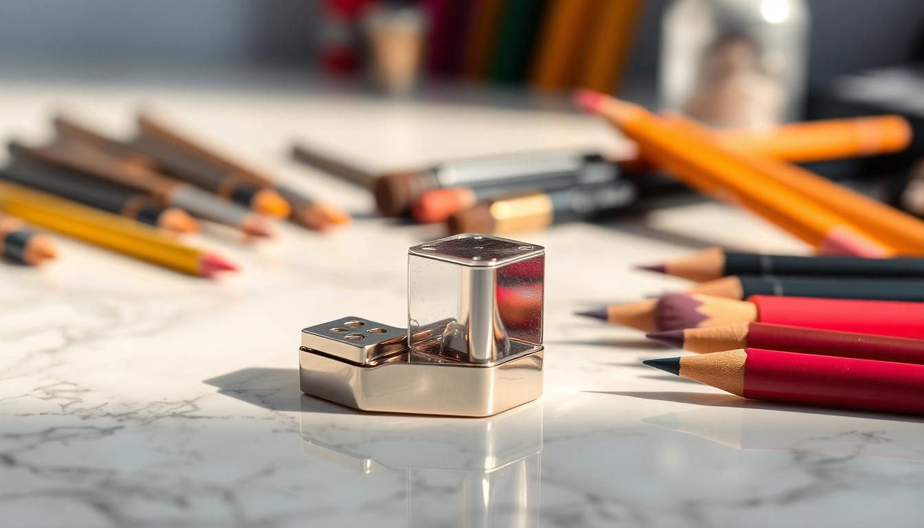 Sharpen your cosmetic pencils with this sleek cosmetic pencil sharpener designed for precision.