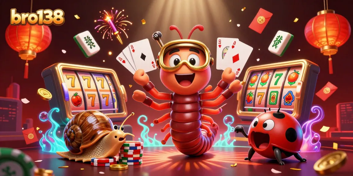 Experience exciting gameplay at bro138 with a 3D vibrant casino illustration featuring numerous gaming elements.