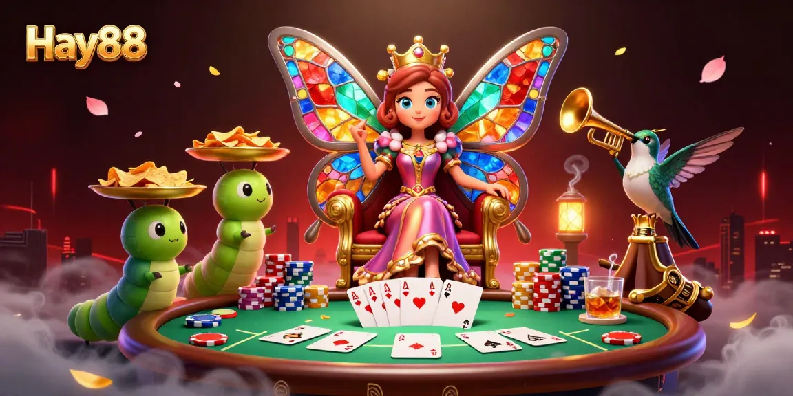 Experience exciting gameplay at Hay88 with vibrant butterflies and poker elements.