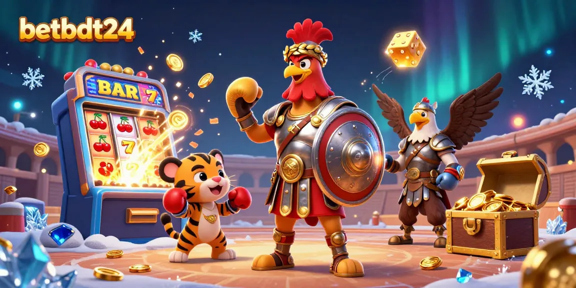 Experience thrilling action with betbdt24 as a gladiator rooster and friends win at the jackpot!