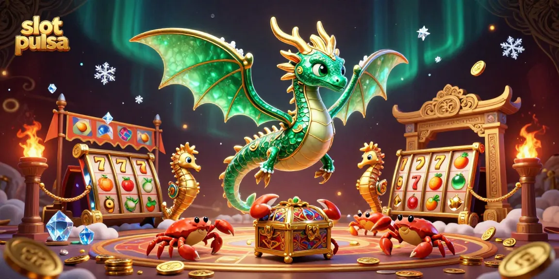 Experience winning slot pulsa excitement with a vibrant treasure scene filled with dragons and gems.