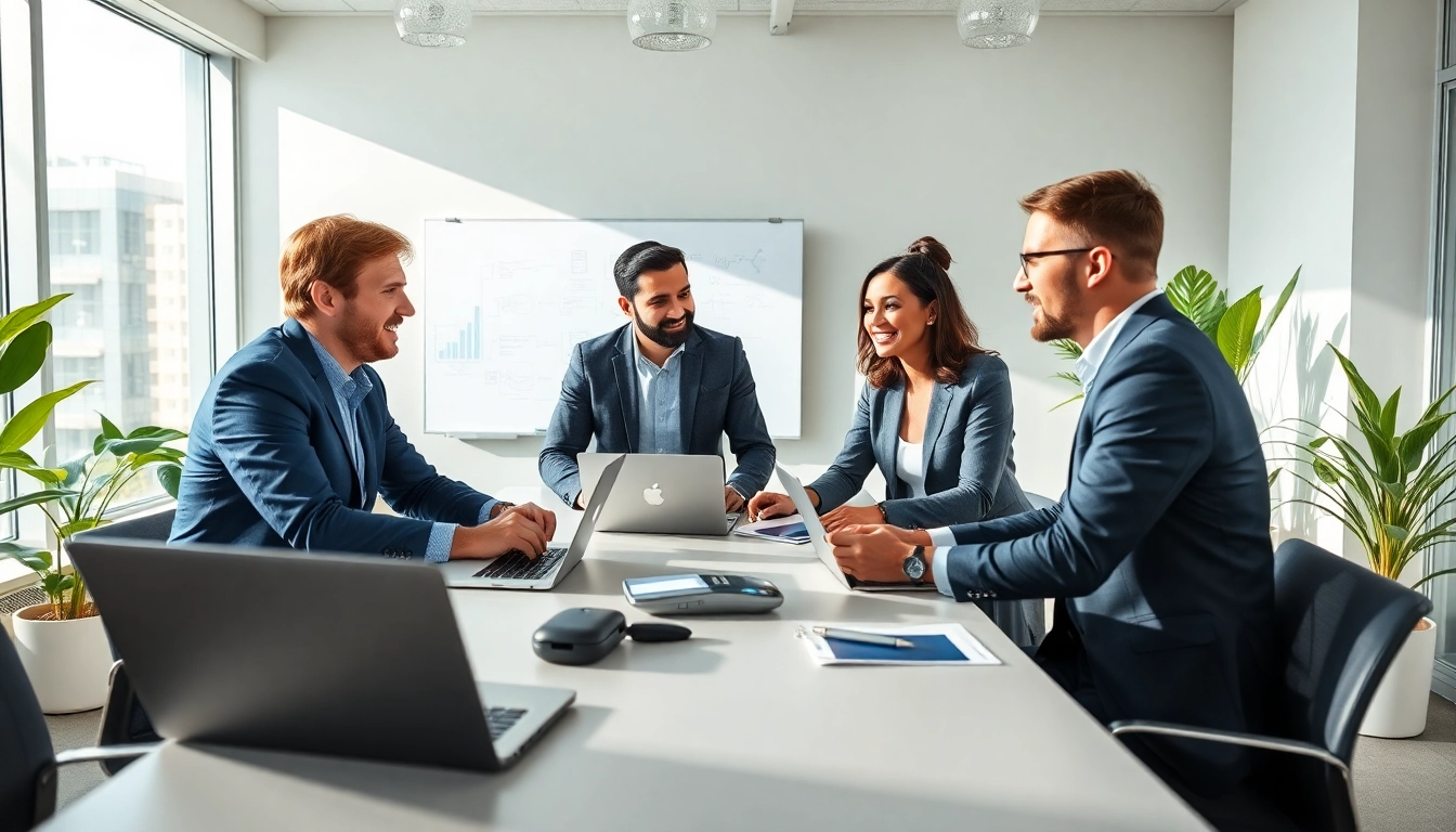 Professional team discussing managed IT services at https://dmeomaha.com in a bright office setting.