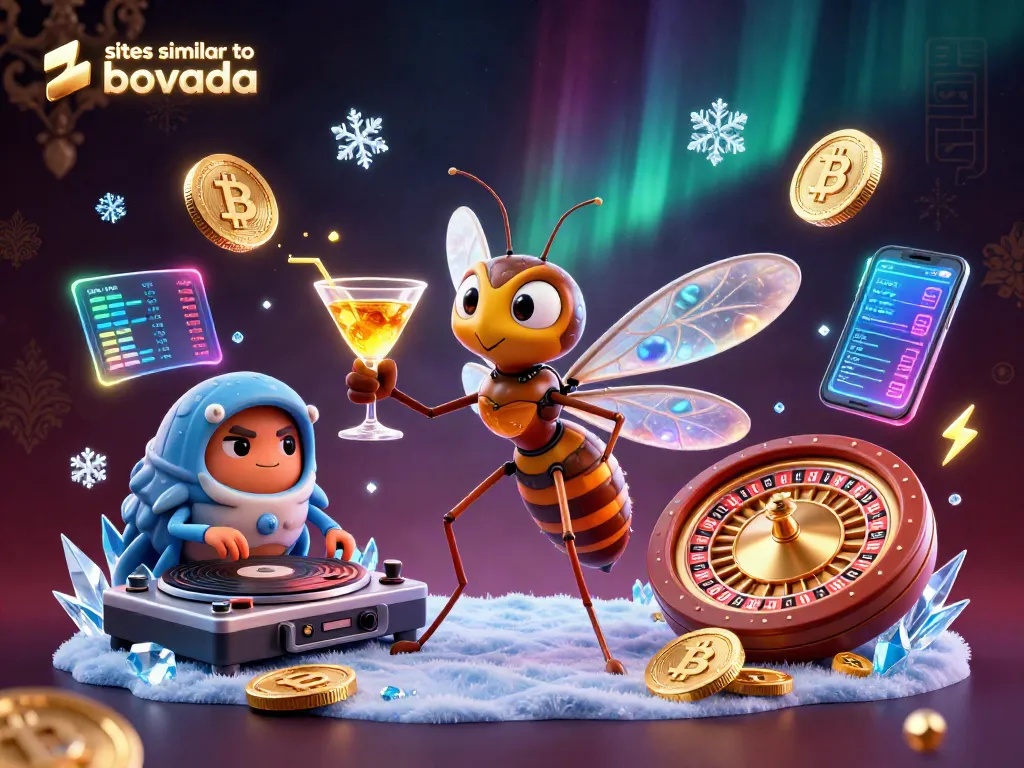 Engage with sites similar to bovada featuring vibrant 3D characters and crypto elements in a casino setting.