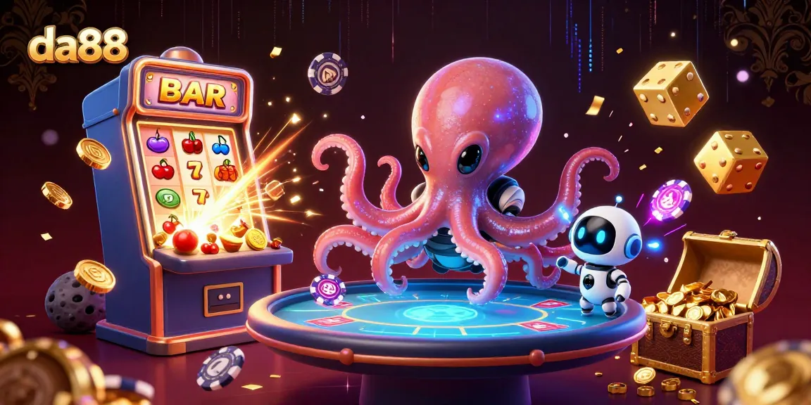Experience the thrill of da88 with an alien octopus dealer amidst rich casino elements.